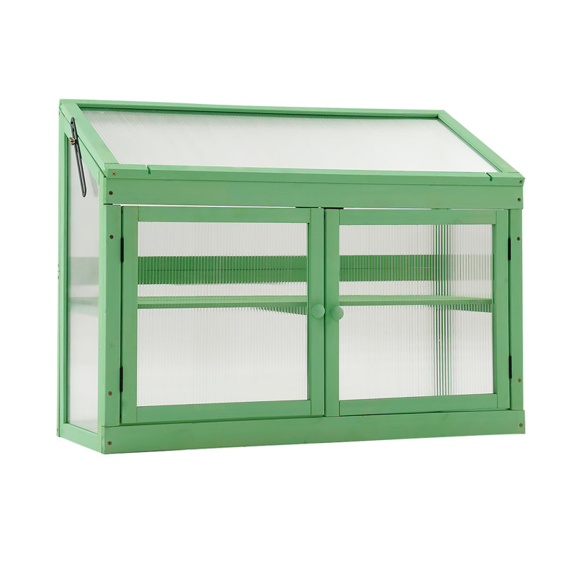 35.4" W x 14.6" D 2-Tier Wooden Cold Frame Garden Greenhouse, Green