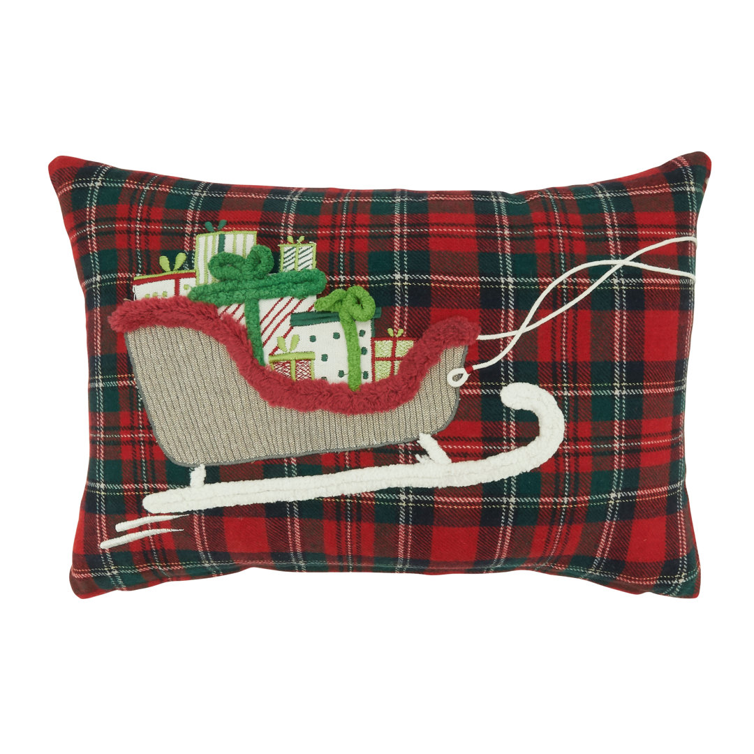 Sleigh Design Plaid Pillow Cover Saro