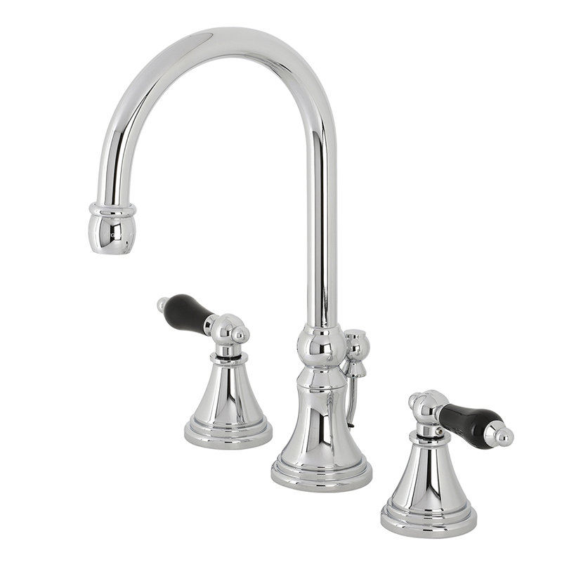Kingston Brass Duchess Two-Handle 3-Hole Deck Mount Widespread Bathroom Faucet with Brass Pop-Up Drain, Polished Chrome
