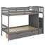 Lit superposé, lit inférieur convertible, tablettes et tiroirs de rangement-423150099
