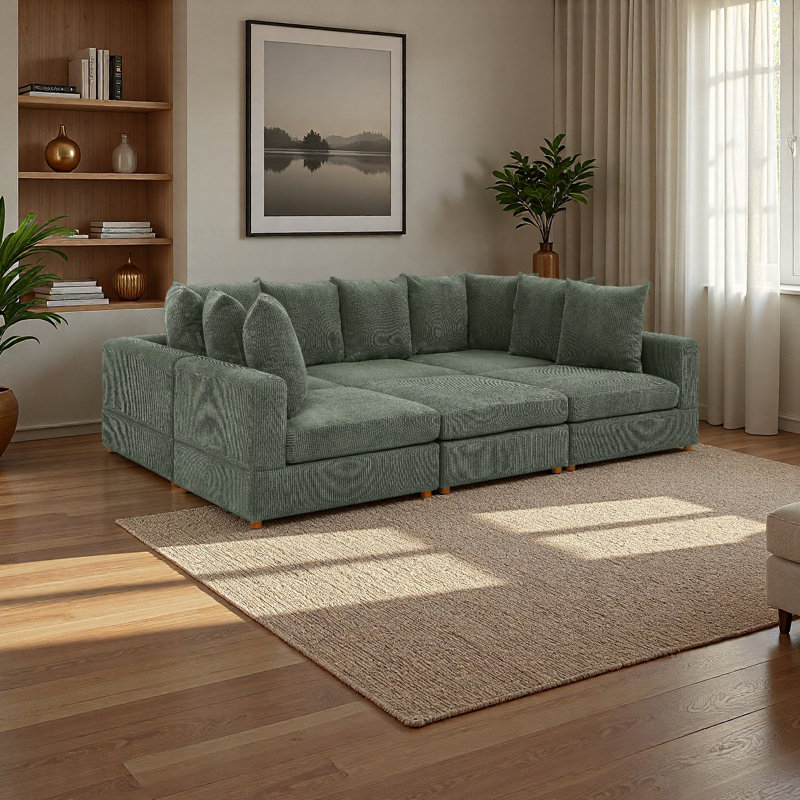 Canapé modulaire en velours côtelé 6 pièces, Velours côtelé vert