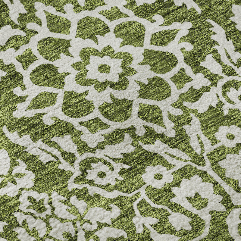 Premium Machine Washable Prisco Olive Rug, Runner 2'3" x 7'6"