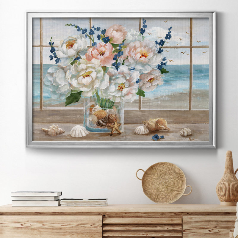 Fenêtre côtière - peinture encadrée, Silver Framed Canvas, H 22,5 po x l 30,5 po x P 1,5 po