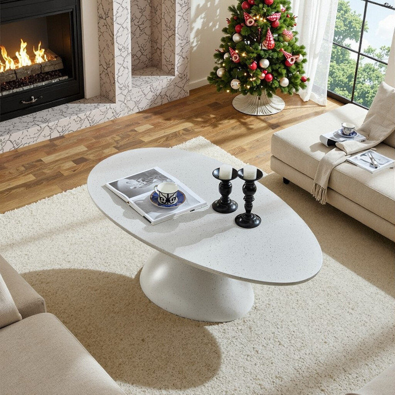 Table basse ovale en fibre de verre avec base sculptée et empilable, Gris