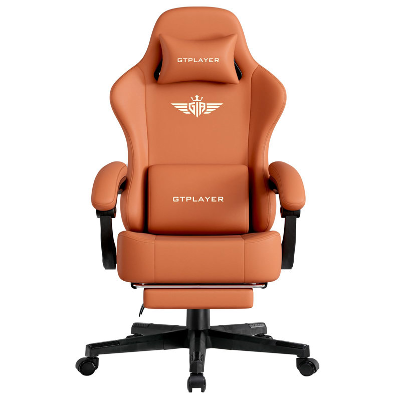 Metro Lane Adjustable Reclining Ergonomic Faux Leather Swiveling PC & Racing Game Chair, Orange-Faux Leather
