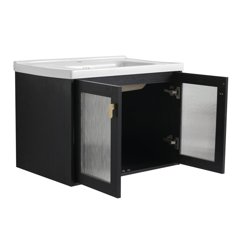 69 Base de meuble-lavabo mural simple 27,8 po 69, Noir châtaignier