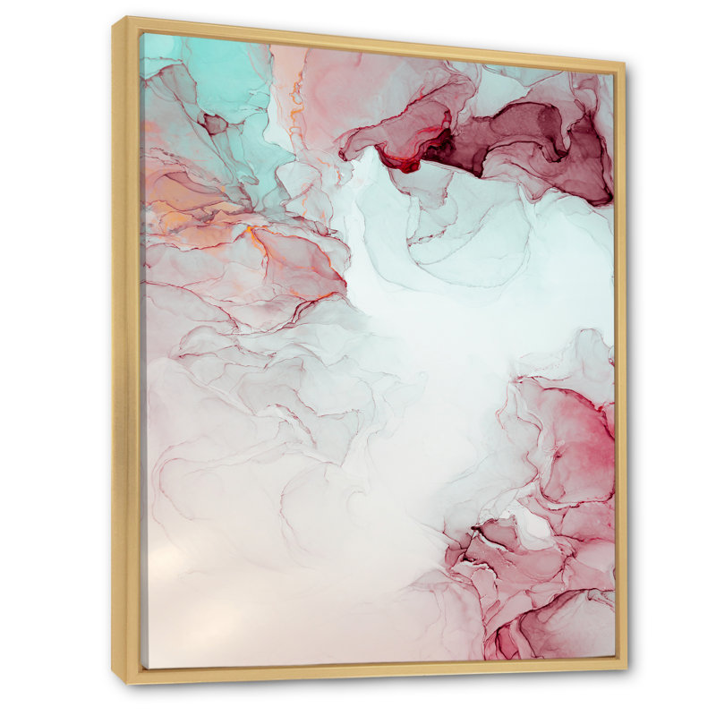 Marbre gris et rose, ondulations d'art II - reproduction d'art moderne sur toile, H 12 po x l 8 po x P 1 po