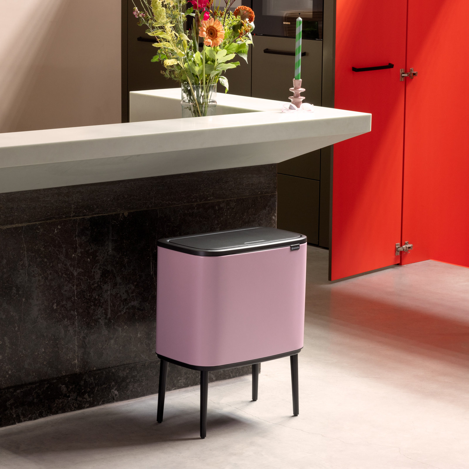 Brabantia Bo Touch 9gal Recycling Can, Lilac Pink