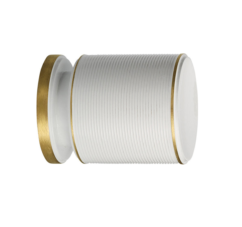 Monaco Cylindrical Knob, 1.26" H x 1.25" W x 1.25" D, Brush Brass/White