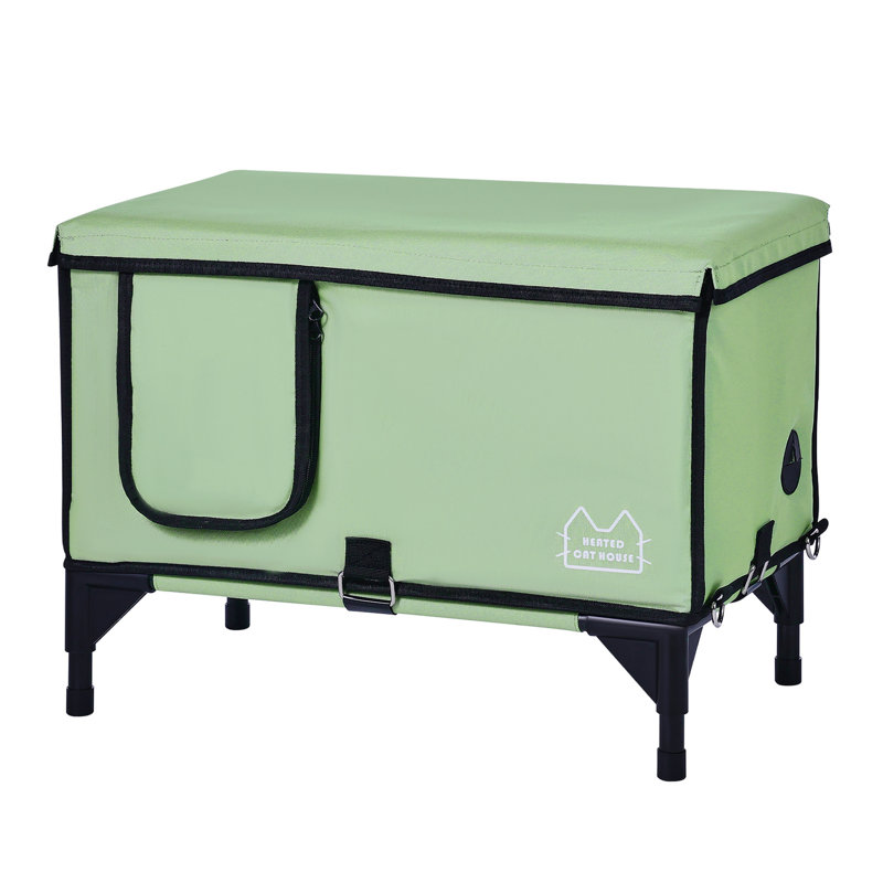 M  Heated Cat House Cuboid Elevated With 30W Waterproof Pad - Power Failure Protection, Pearl Cotton Insulation, 900D Cloth, Stable Structure Wind Stakes Over Current Heat Reflective Interior