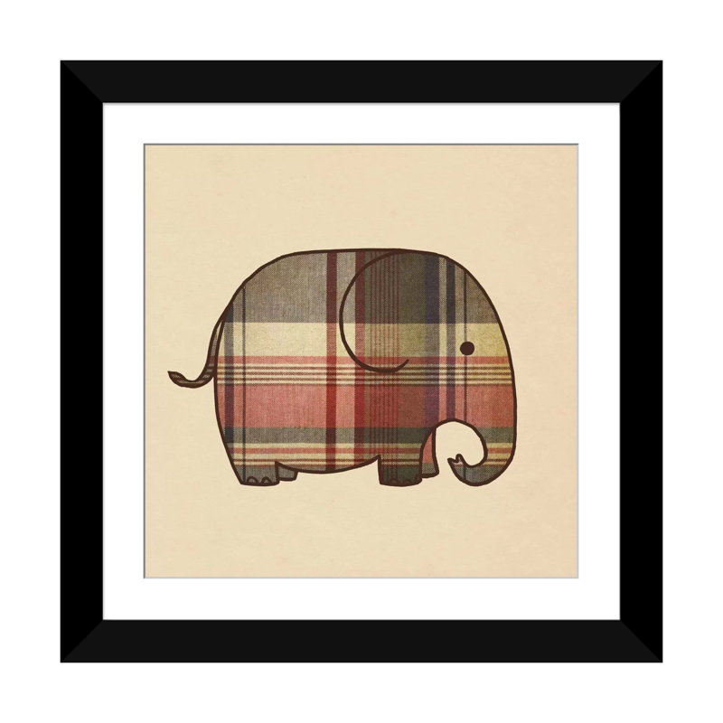 « écossais éléphant »-impression sur toile tendue, H 16 po x l 16 po x P 1 po, Papier d'art encadré noir, Blanc