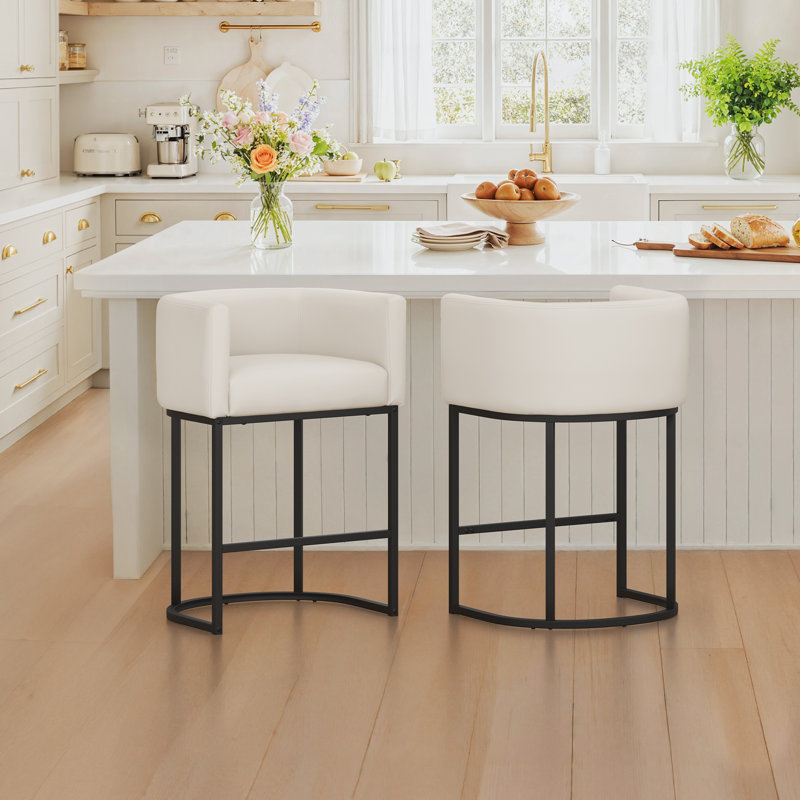 Modern Upholstered Counter Stool with Metal Frame, Black, Antique White
