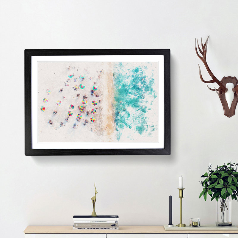 Miami Florida Beach Watercolour - Picture Frame Graphic Art Print, 45cm H x 63cm W x 2cm D, Black Framed