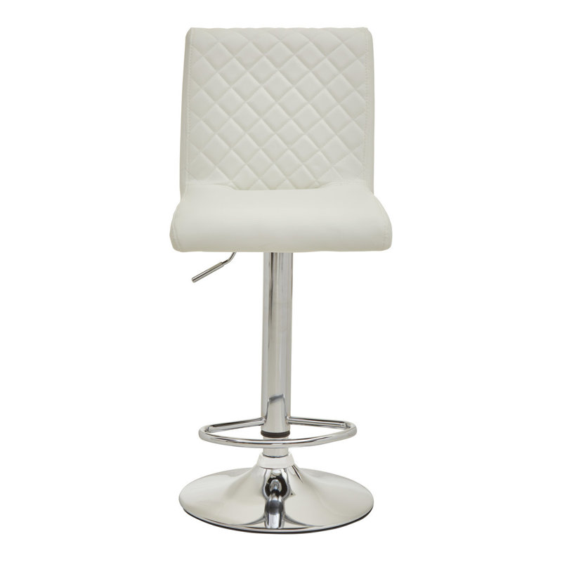 Wilksboro Swivel Upholstered Adjustable Height Counter Stool with Metal Frame, Silver, White
