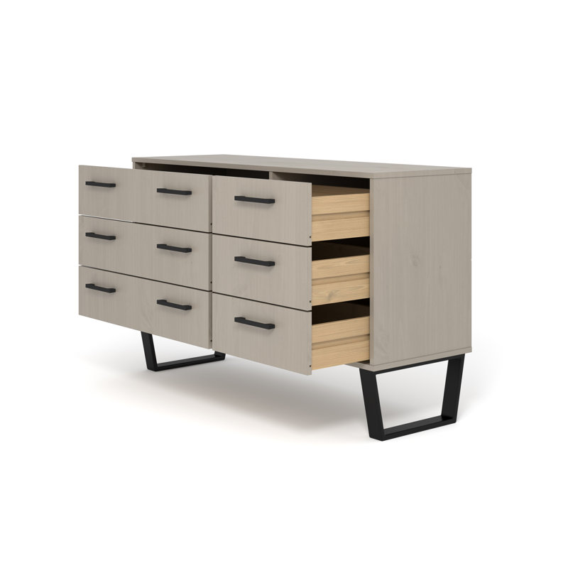 Ritzman 6 Drawer 119.3cm W Double Dresser, Grey
