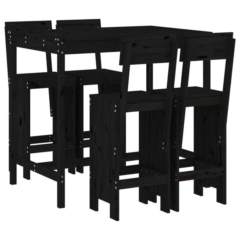 Avital Brayden Studio Bar Set with Wood Frame and Solid Wood Outer Material, Black