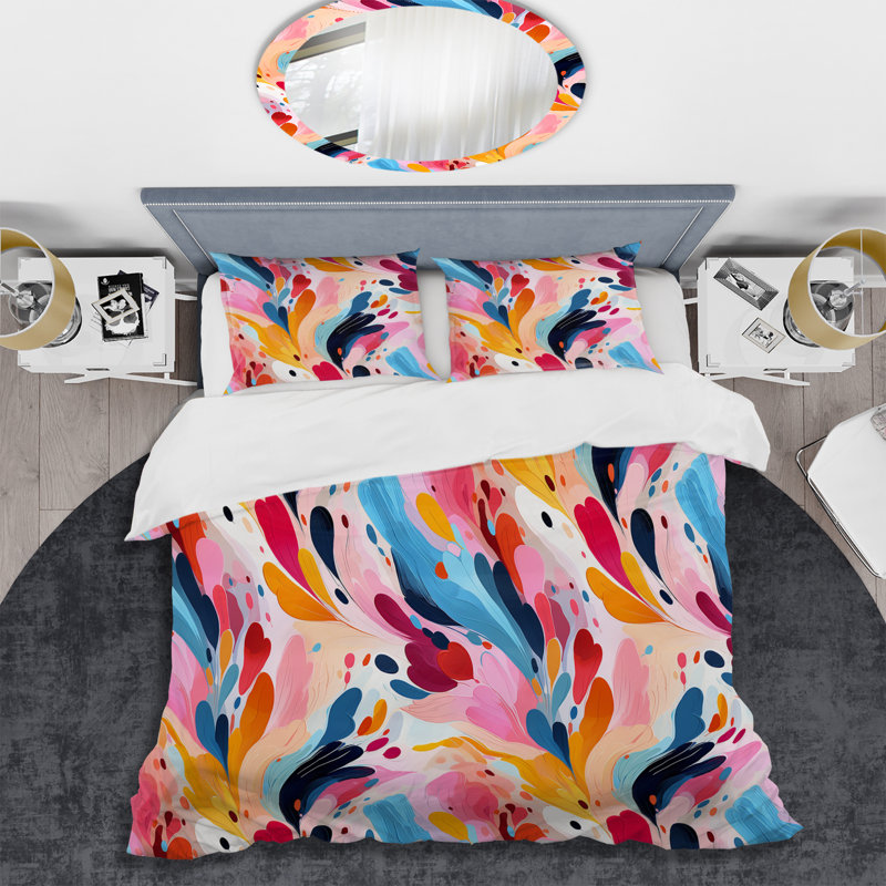 Pink And Blue Abstract Paint Stripes I - Ensemble de housse de couette abstrait