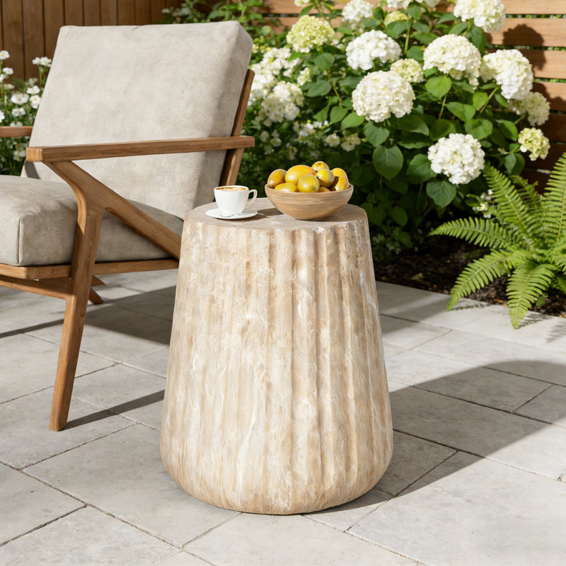 Outdoor Ponti Travertine Side Table, Gold
