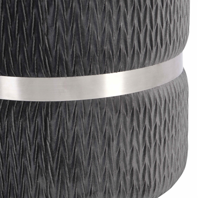 Techni Mobili Modern Velvet Round Ottoman With Storage, Grey, Gray/Silver