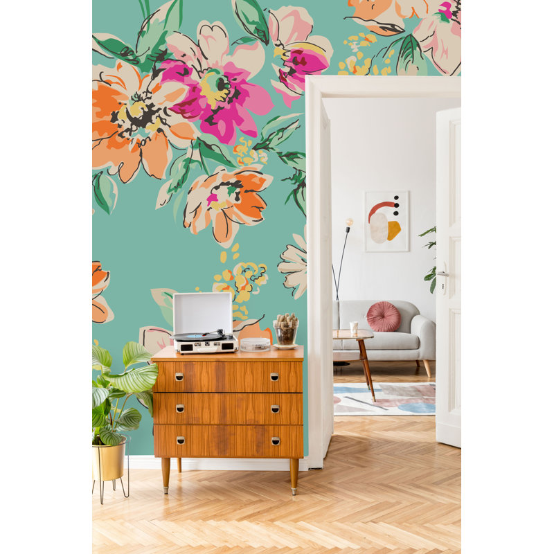 Floral Wall Mural, 125" W x 10.42" L