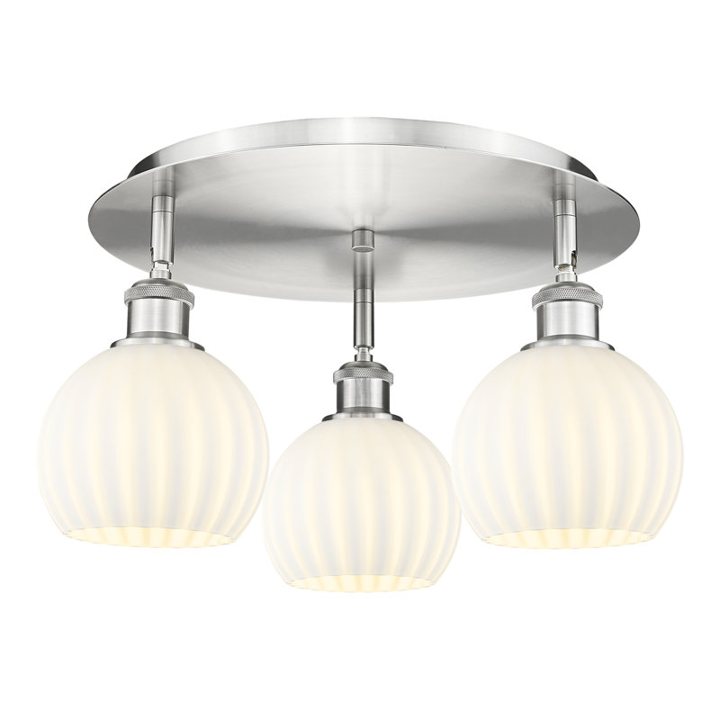Plafonnier semi-encastré en verre Baxman, Nickel satiné, H 9 po x l 17,75 po x P 17,75 po