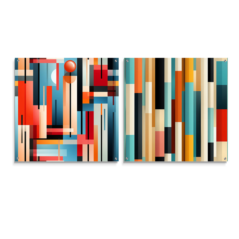 Urban Chic à rayures - formes abstraites, ensemble d'acryliques sur verre, ensemble de 2, H 36 po x l 73 po