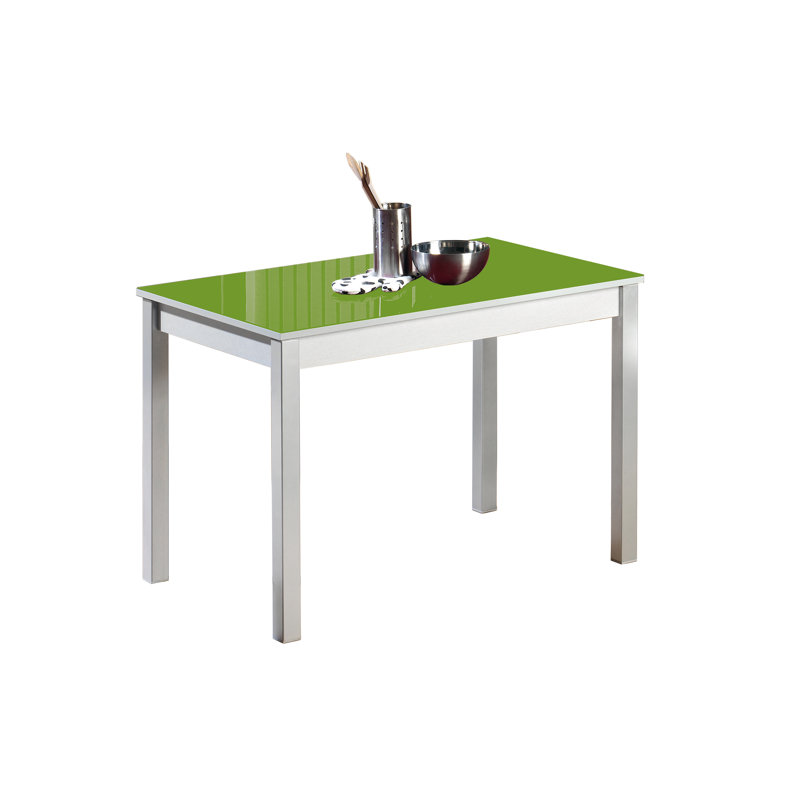 Darvone Glass Top Metal Base Dining Table, Green, 80cm L x 40cm W