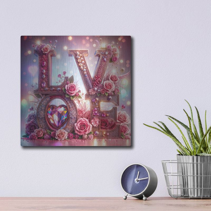  «Love In Pink» par Rey Klimt, art mural en métal, 12 po x 12 po, H 12 po x l 12 po