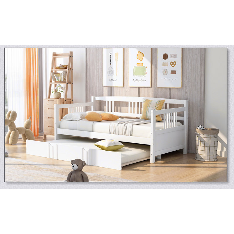 Daybed Wood Bed With Trundle, Twin, White