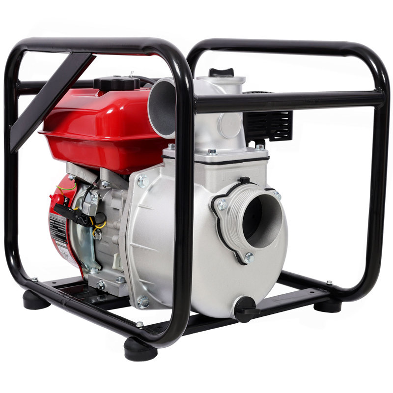 Pompe à eau alimentée par un moteur à gaz, entrée et sortie de 3 po, débit: 264 gallons par minute, moteur de 7 ch, 212 CC, certifié EPA, connecteur 3 po NPT, avec sortie de tuyau plat de 25 pi