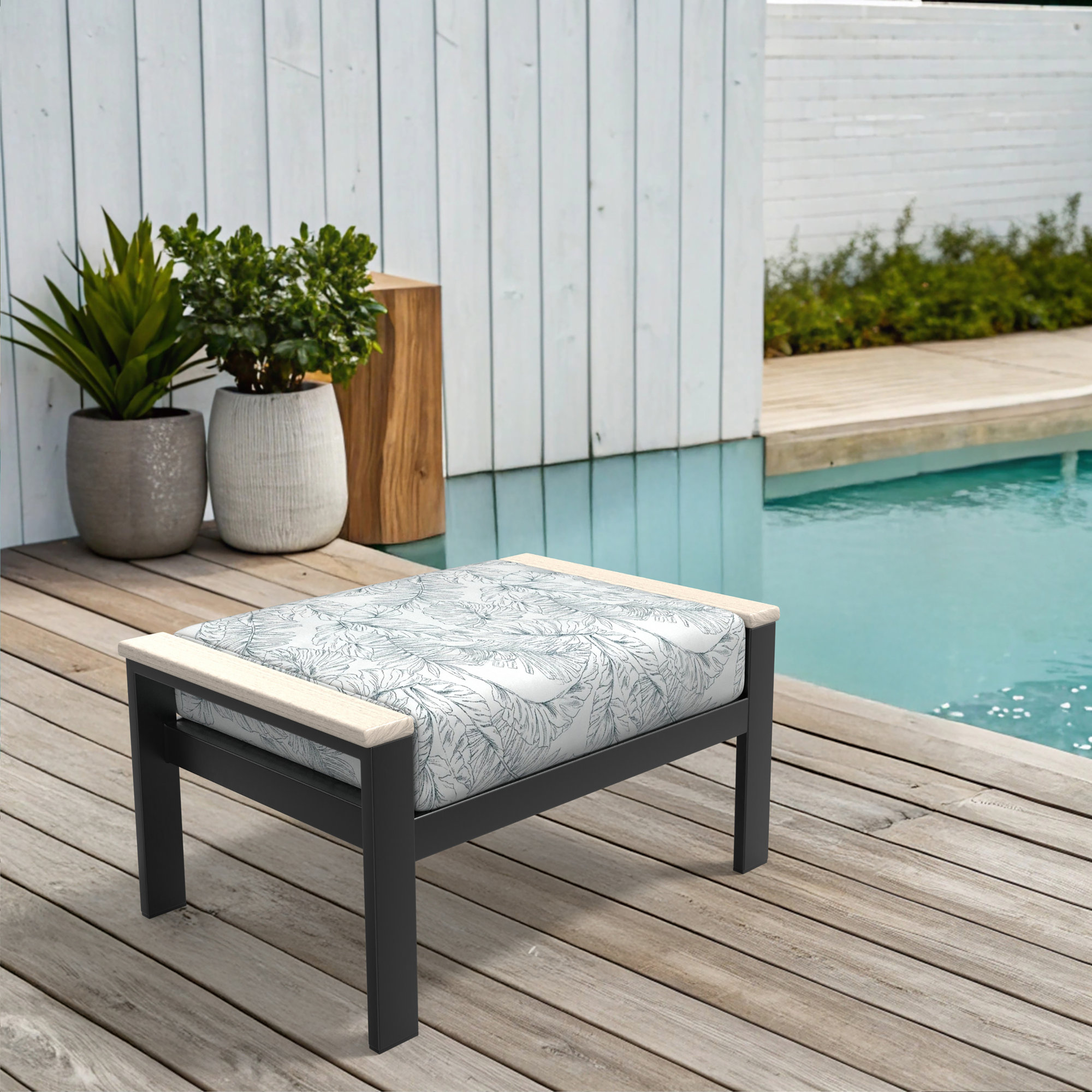 Townsend Outdoor Ottoman with Sunbrella® Cushion, Calm Laural