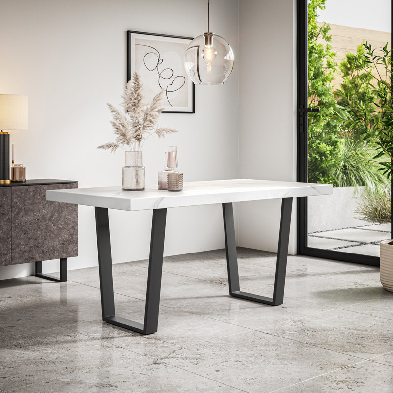 Ademar 4 - Person Dining Set, White/Black/Ivory, 7 Pieces: Table,6 Chairs