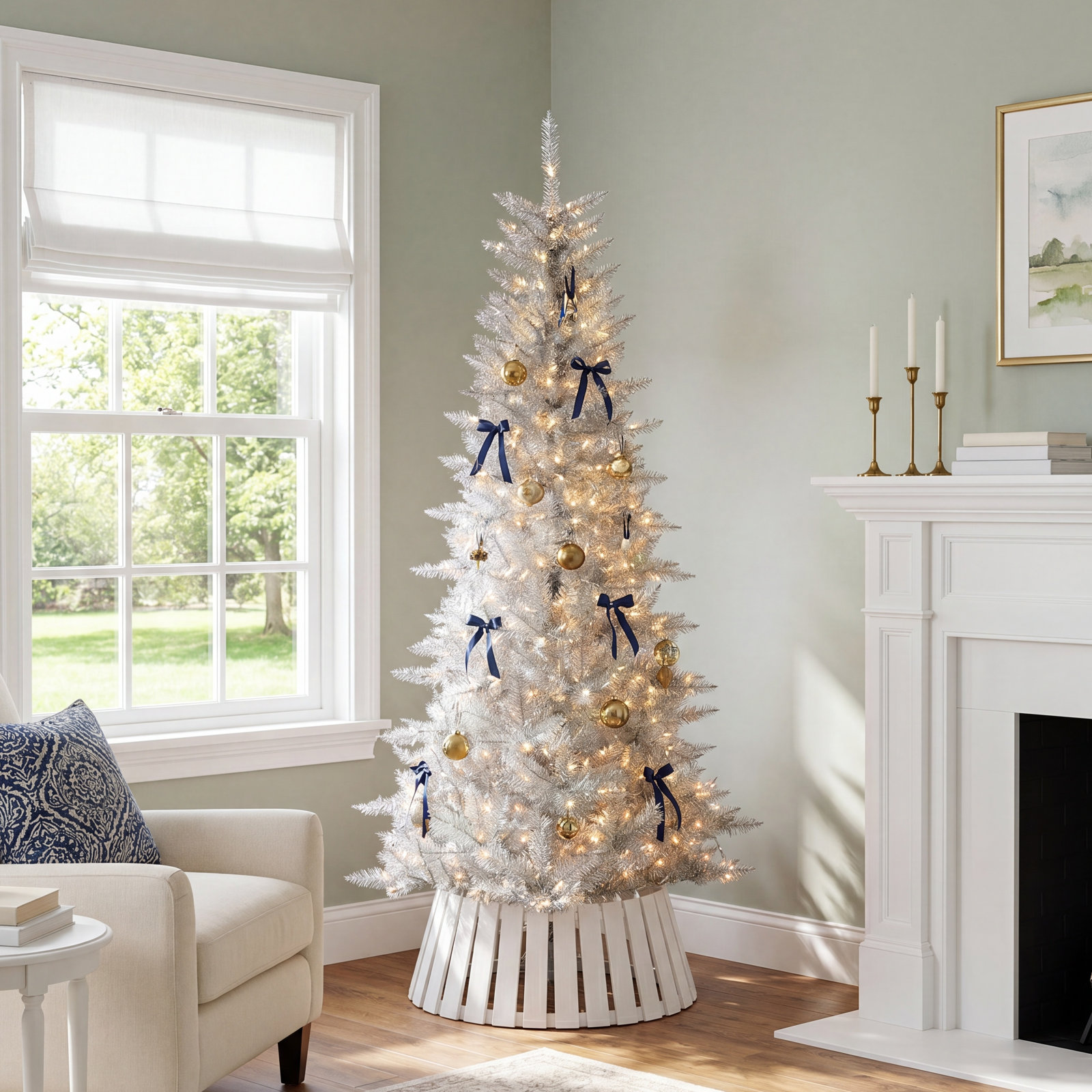 Silver Artificial Christmas Tree, 90" H x 44" W x 44" D