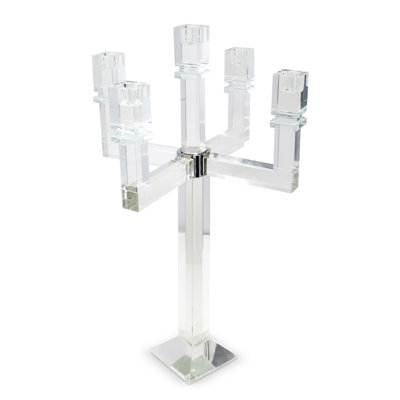 20" Clear Faceted Crystal Tabletop Candelabra Candle Holder