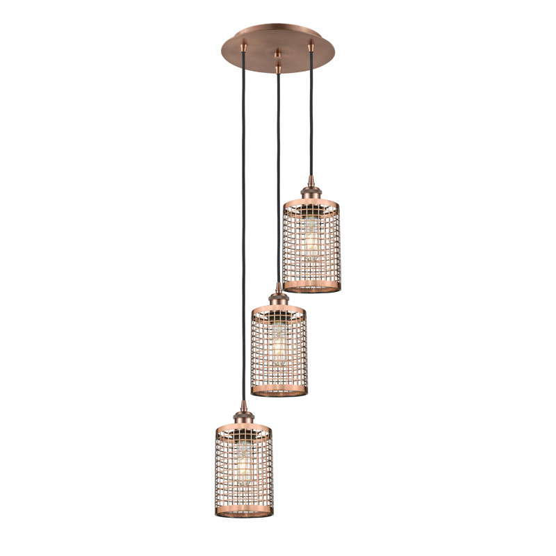 Luminaire suspendu suspendu à 3 lumières Makelle, Cuivre antique, Cuivre antique