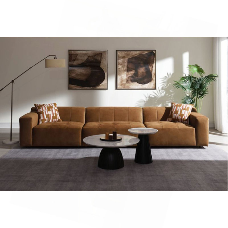 Ensemble de canapé modulaire contemporain, finition suède chocolat avec 2 coussins décoratifs assortis