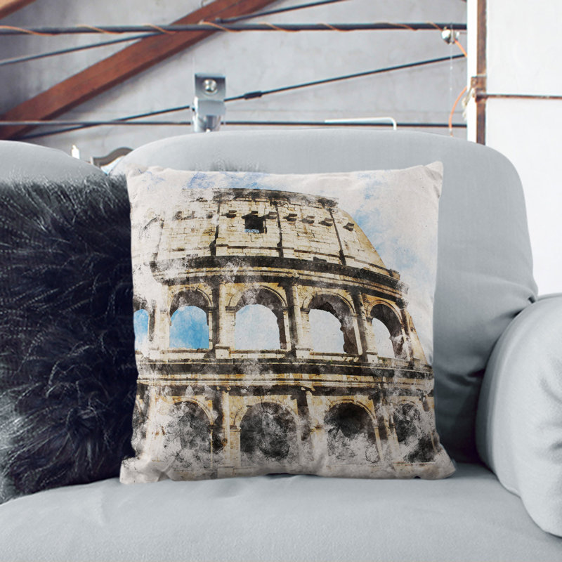 Square Cushion, 55cm H x 55cm W x 20cm D, Grey/Brown/Green