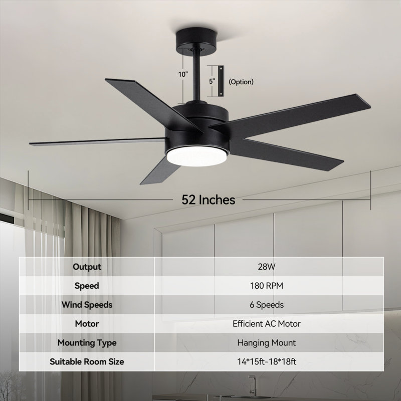 52 In. Modern Ceiling Fan With Light And Remote Control