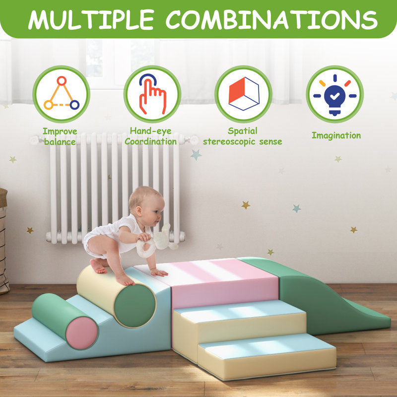 Aeloxis 57.1'' W Foam Climber, Pink/Green/Beige