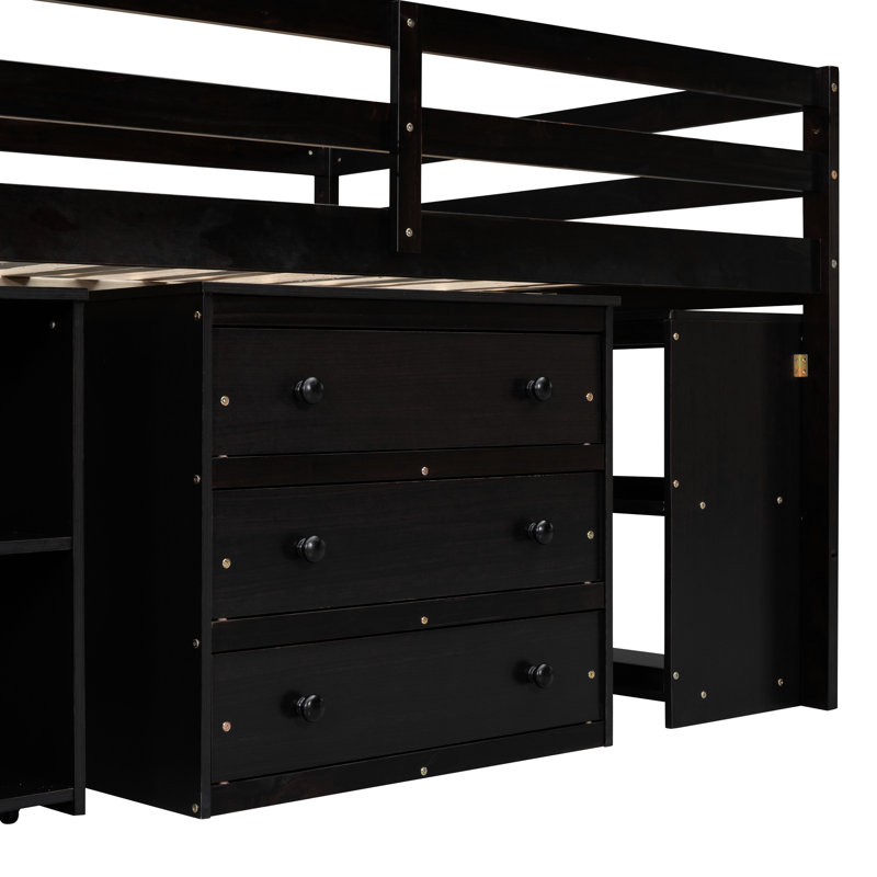 Loft Bed With 3 Drawers & Versatile Desk, , For Organized Living Wooden Drawers, Retractable Desk Creativity