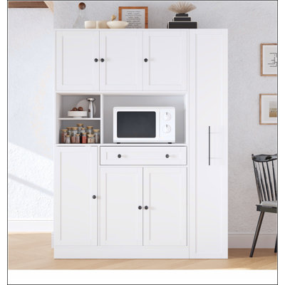 [Assembly Video Available] TOPMAX Traditional 52.8x17.7x70inch Freestanding Buffet with Hutch , Large Kitchen Pantry Storage Cabinet Cupboard with Pull-Out Side Cabinet, Door Shelves and Drawer