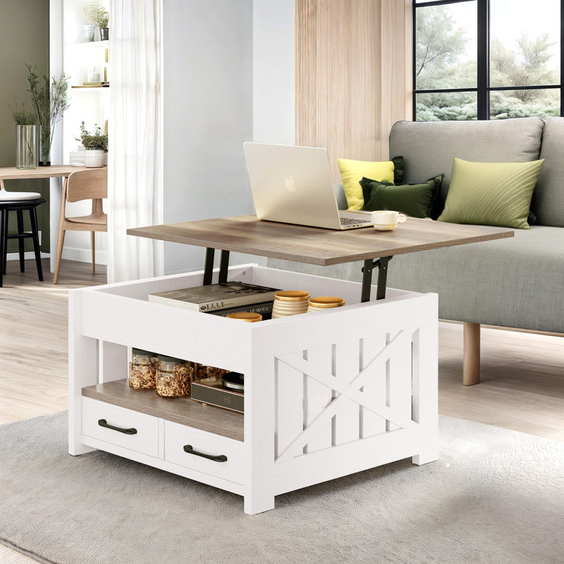 Balconera Farmhouse Lift Top Extendable Frame Square Coffee Table With ...