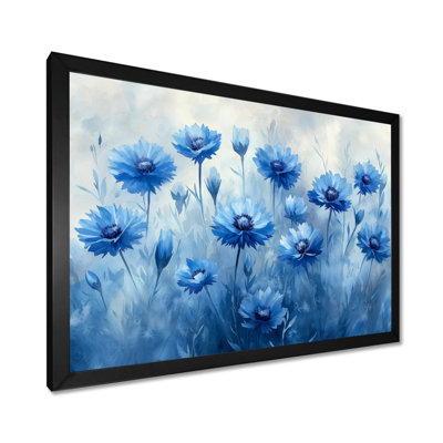 Bleuet sur fond bleu, aquarelle I - Art mural bleuets