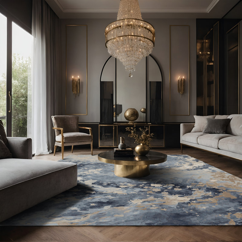 Tapis gris soyeux et moelleux, Rectangle 6 pi x 9 pi