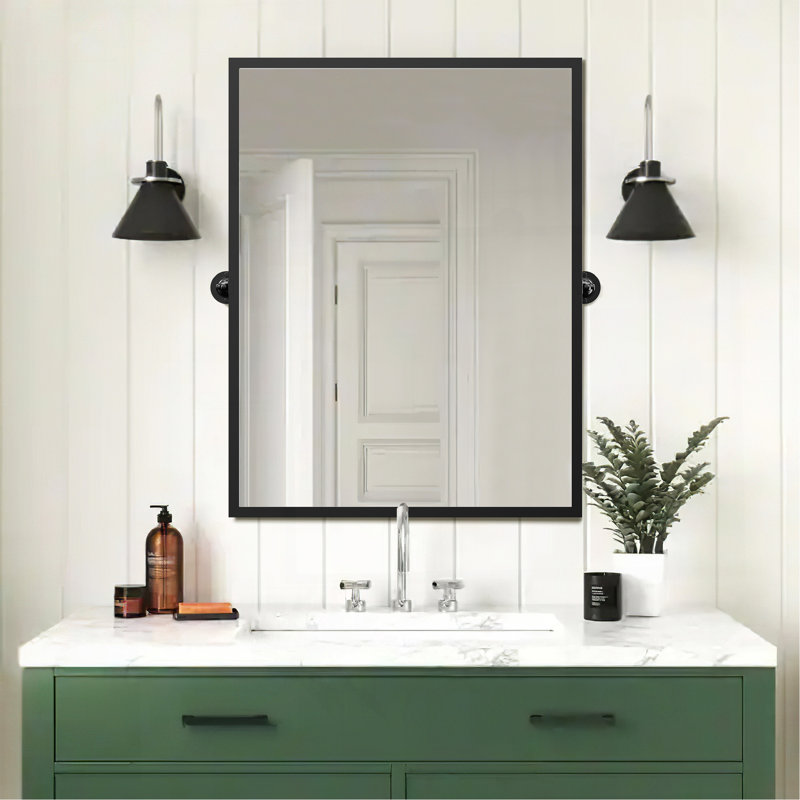 Miroir mural en fer à angle droit avec quincaillerie festonnée, 36 po x 24 po, Noir