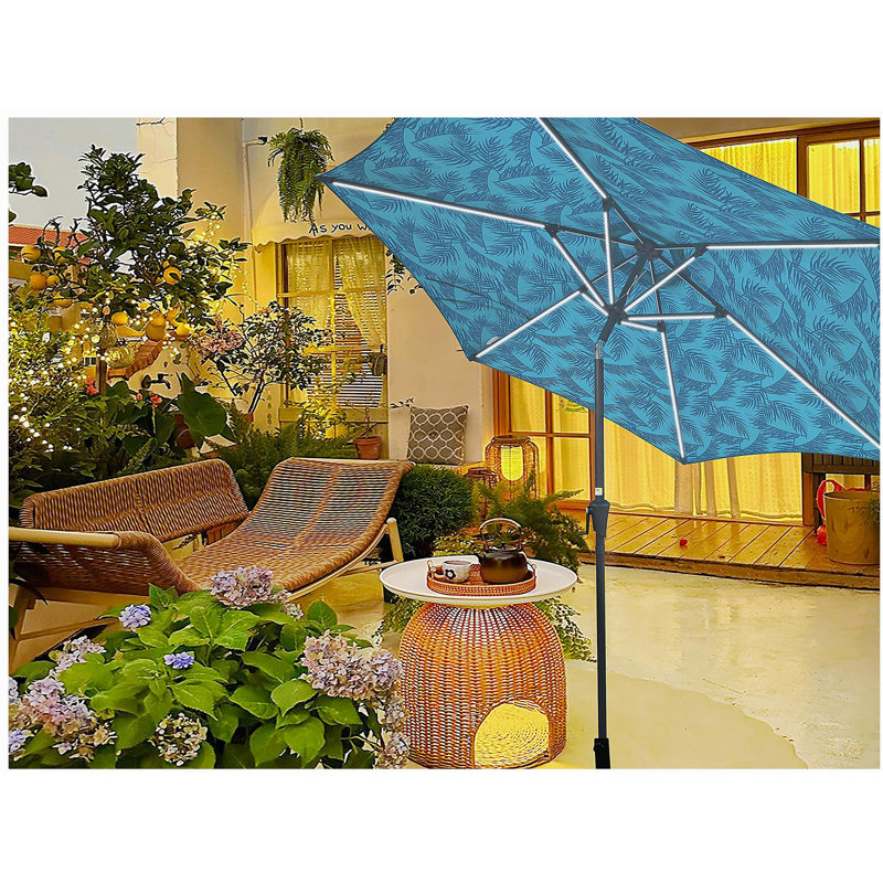 Parasol 9 pi avec motif clair + cyan, Sarcelle