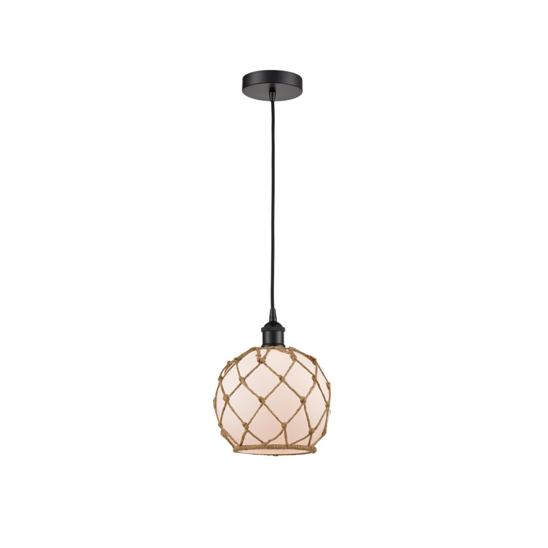 Luminaire suspendu simple à 1 lumière Haytham, Blanc / Brun, Noir mat