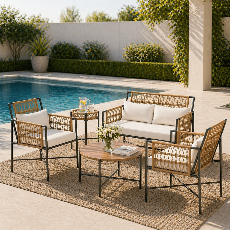 Durable 5-piece Wicker Outdoor Conversation Set