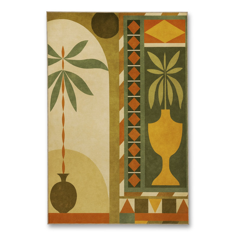 Tapis vert tissé à motif lavable Mosso, 4'11" x 7'7"