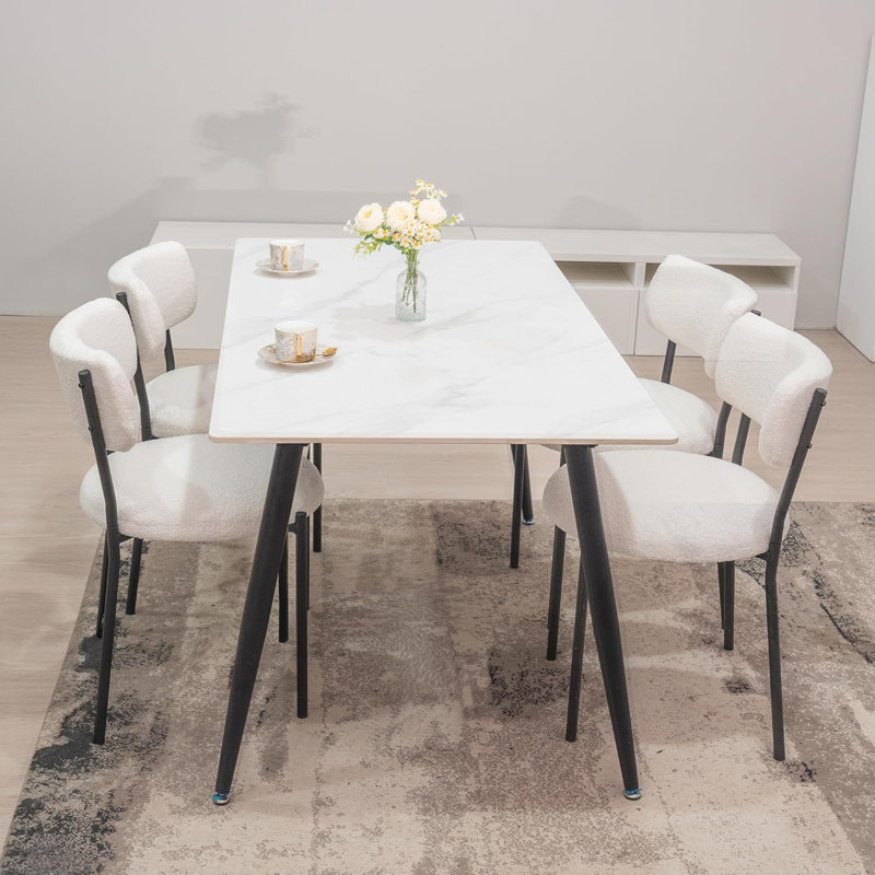 46cm H Wool Upholstered Side Chair in White